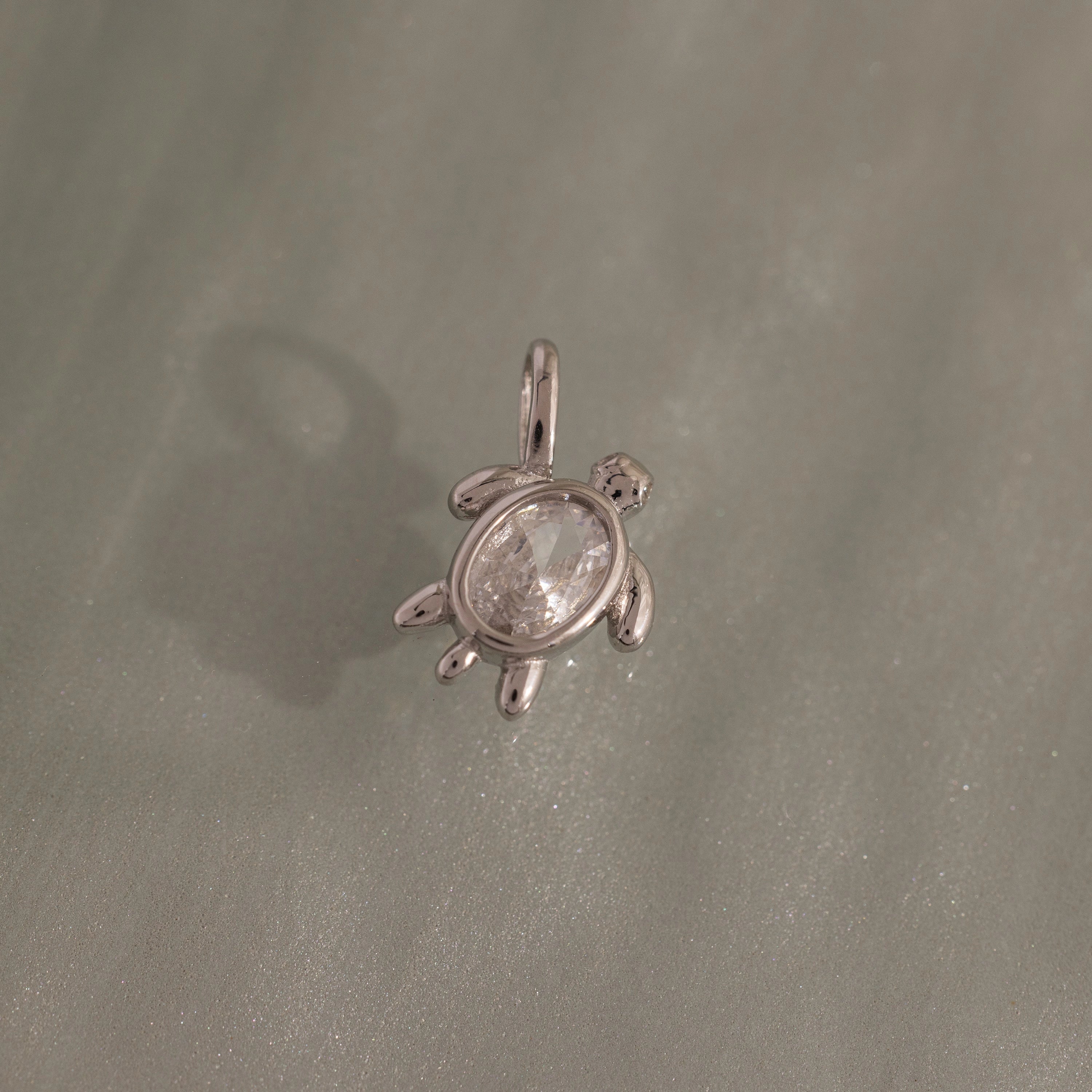 Diamond Turtle Charm Silver 18K Gold Plated