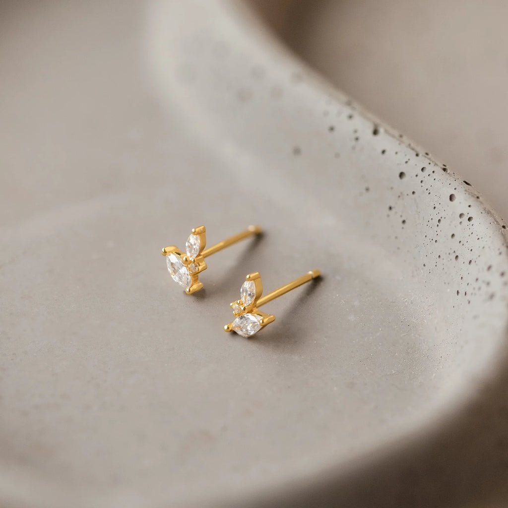 Flora Marquise Diamonds Studs Silver 18K Gold Plated