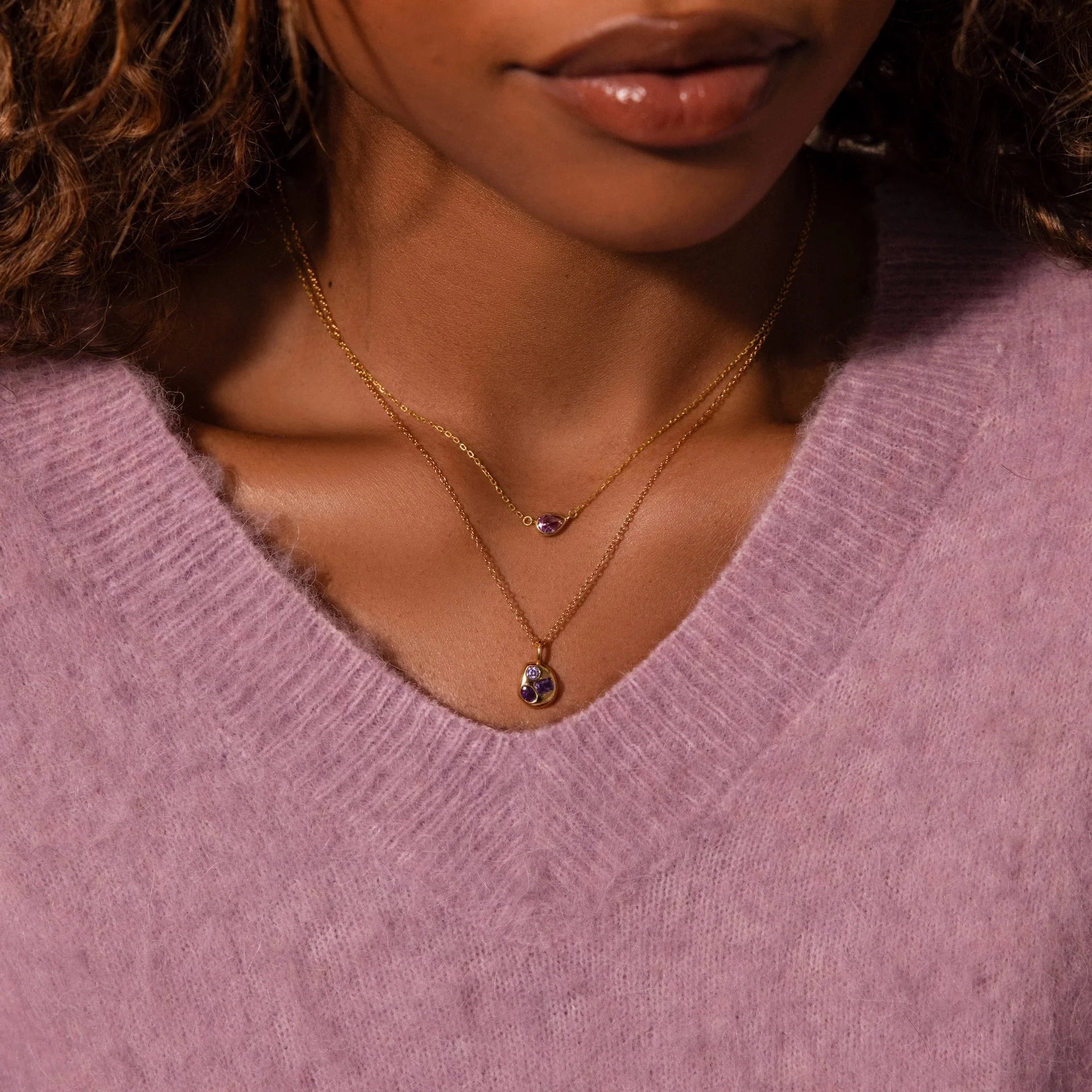 Alexandrite Mixed Shape Capsule Necklace Silver 18K Gold Plated