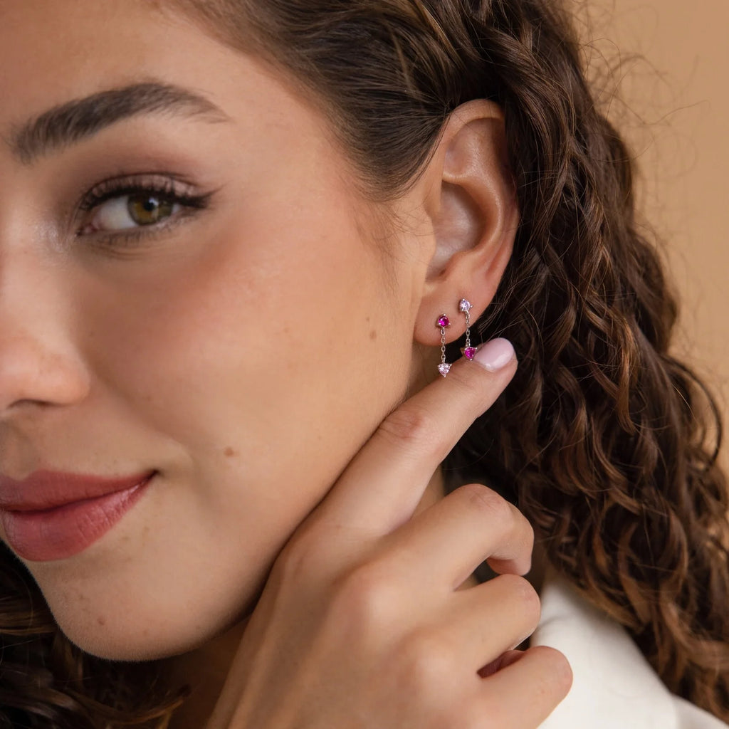 Mixed Pink Drop Earrings Silver 18K Gold Plated