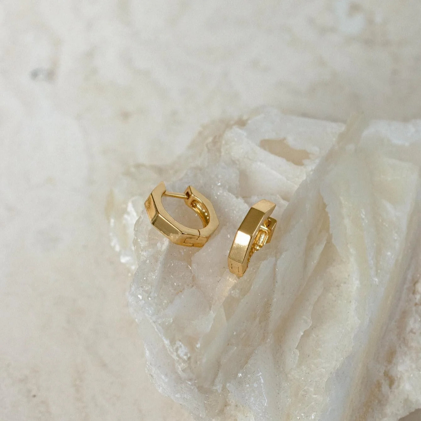 Hexagon Huggie Earrings Silver 18K Gold Plated
