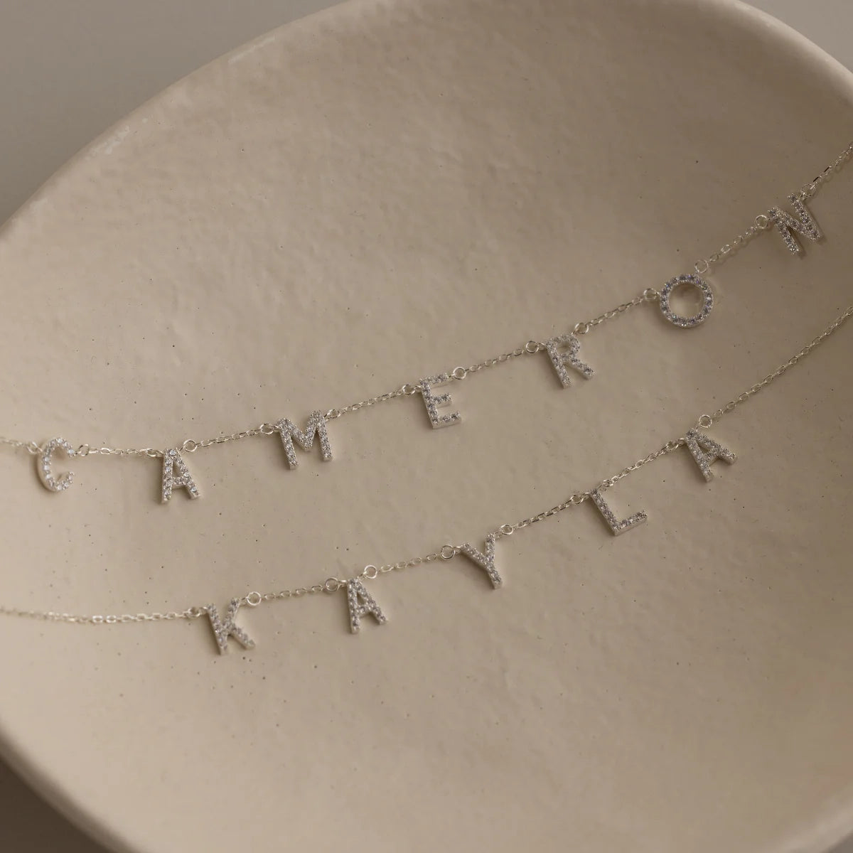 Pave Letter Necklace Silver 18K Gold Plated