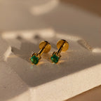 Emerald Flatback Studs Silver 18K Gold Plated