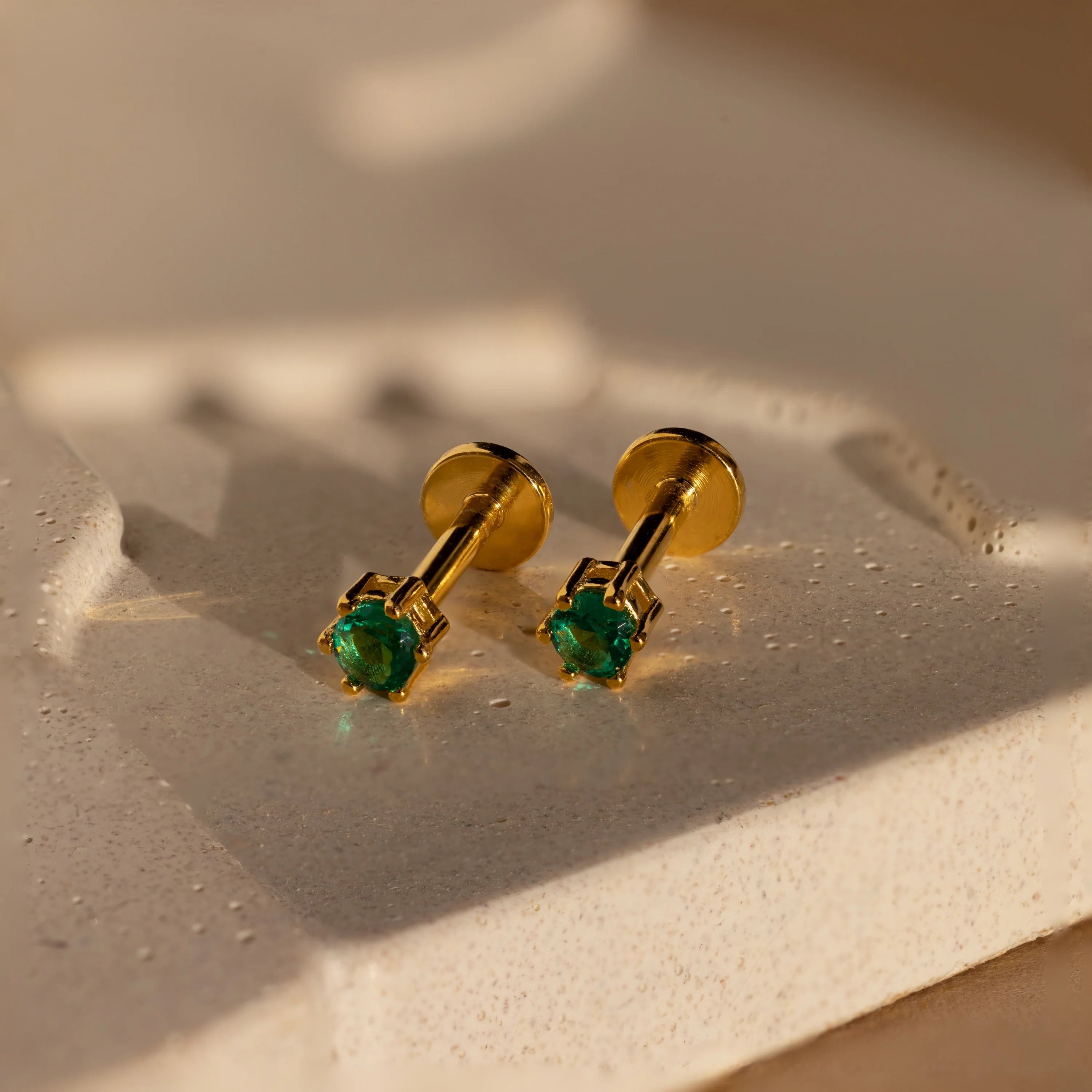 Emerald Flatback Studs Silver 18K Gold Plated