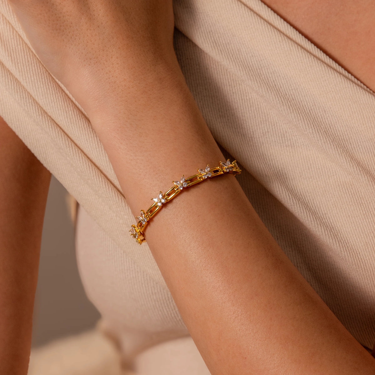 Diamond Butterflies Links Bracelet Silver 18K Gold Plated