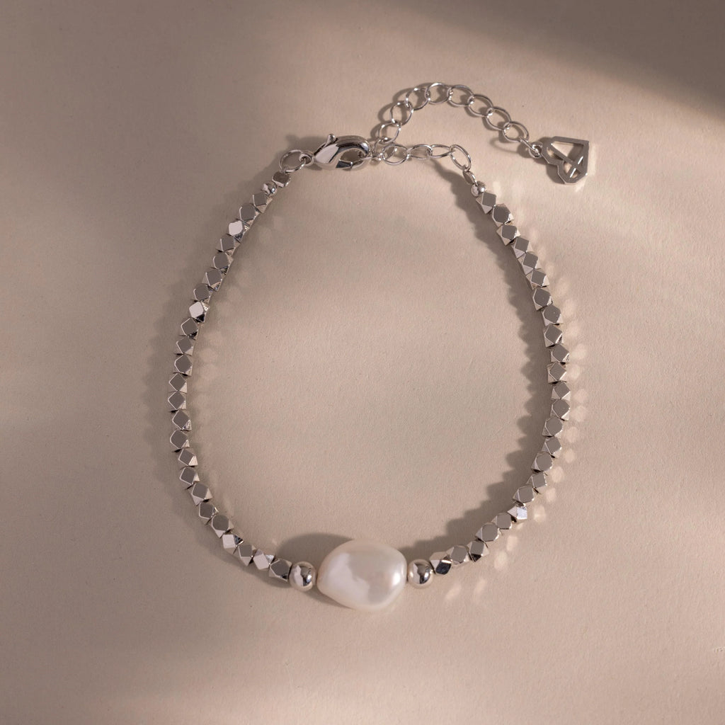 Pearl Charm Beaded Bracelet Silver 18K Gold Plated