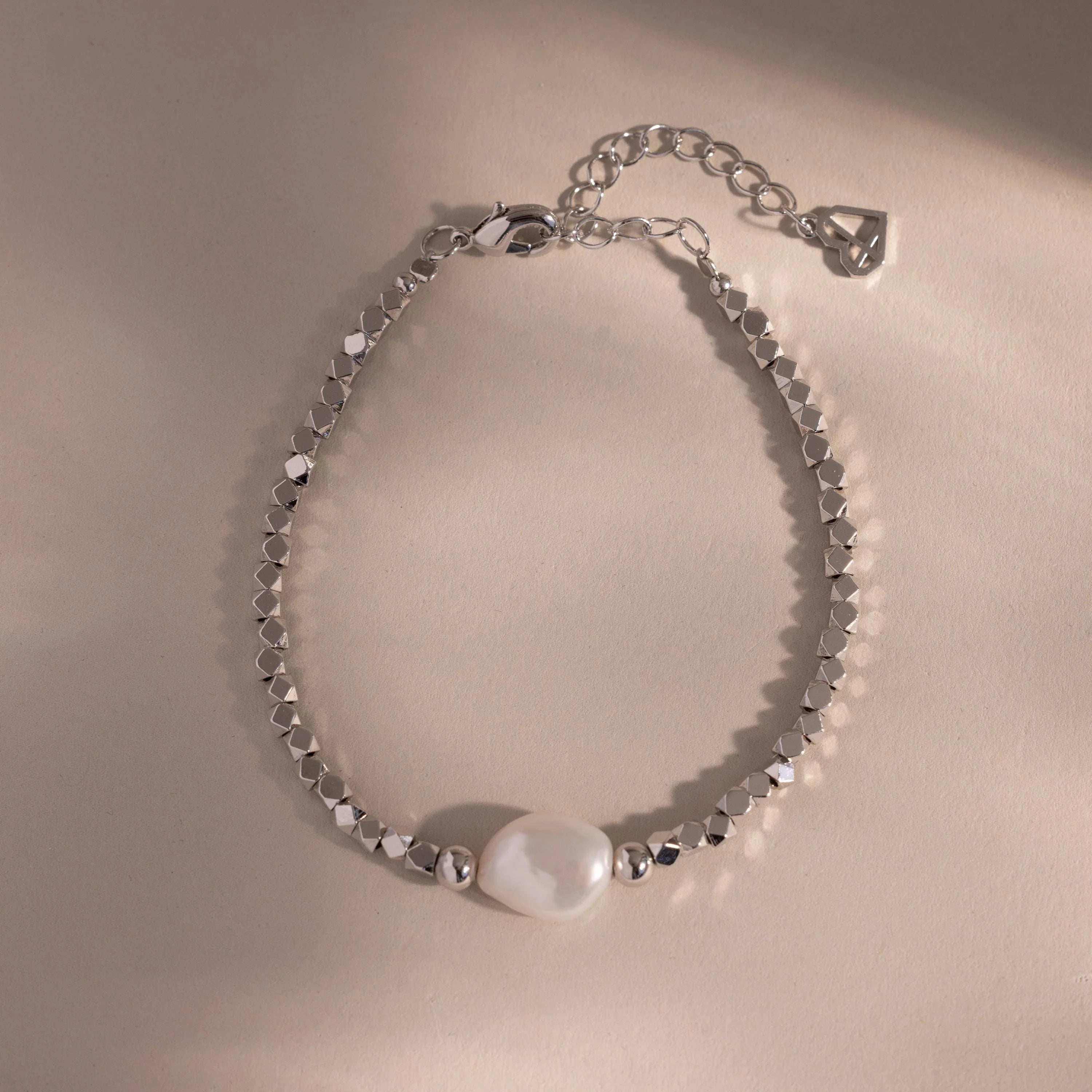 Pearl Charm Beaded Bracelet Silver 18K Gold Plated