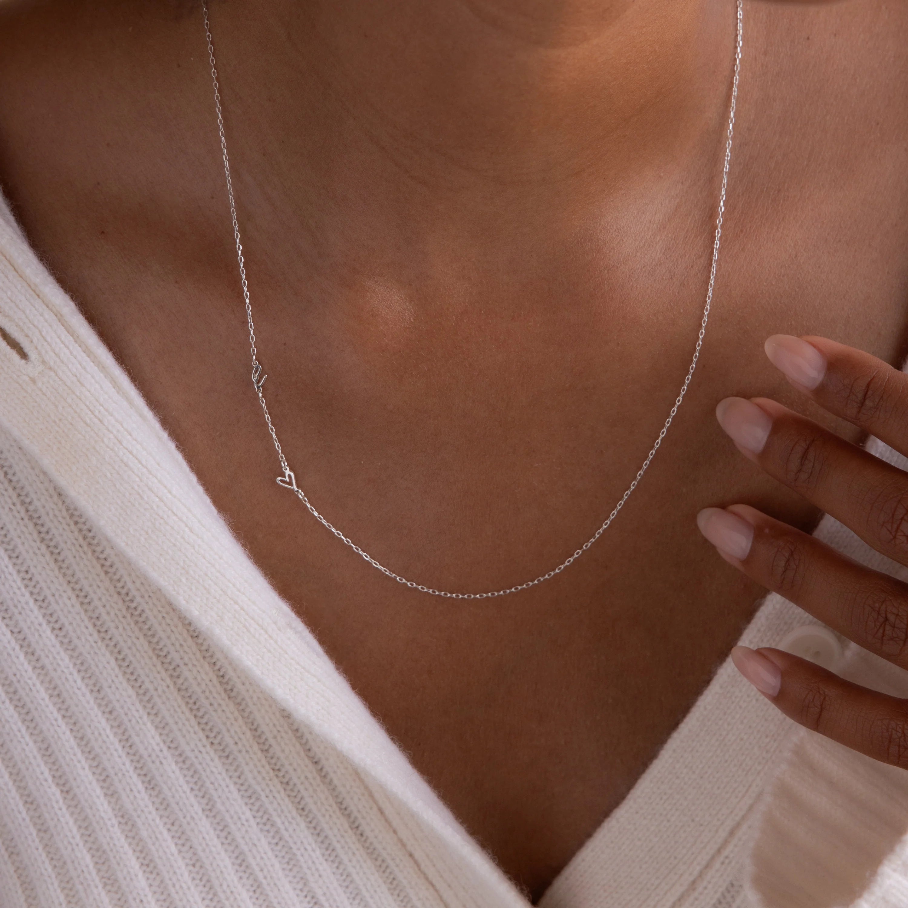 Sideways Initial Heart Necklace Silver 18K Gold Plated