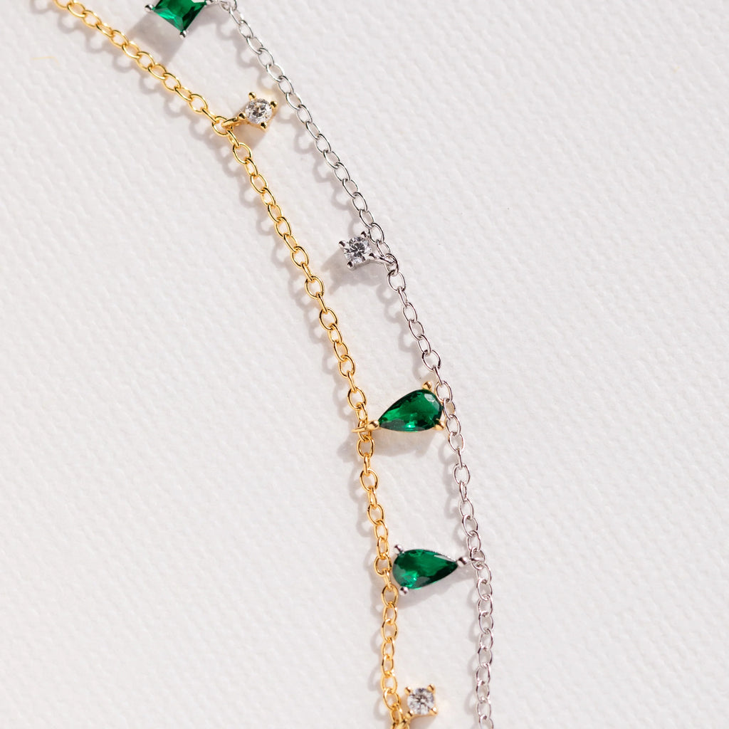 Larissa Emerald Station Necklace Silver 18K Gold Plated
