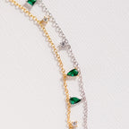 Larissa Emerald Station Necklace Silver 18K Gold Plated