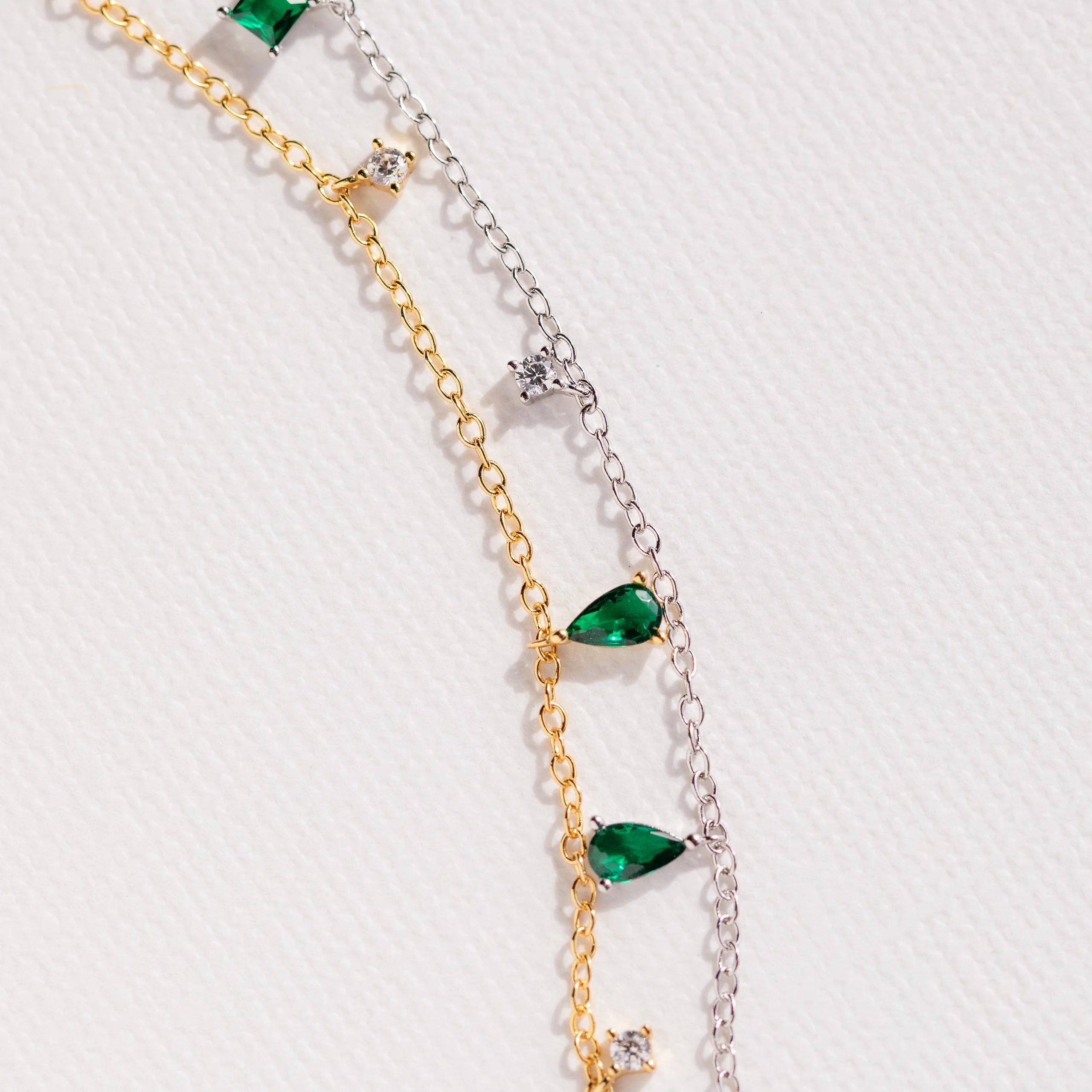 Larissa Emerald Station Necklace Silver 18K Gold Plated