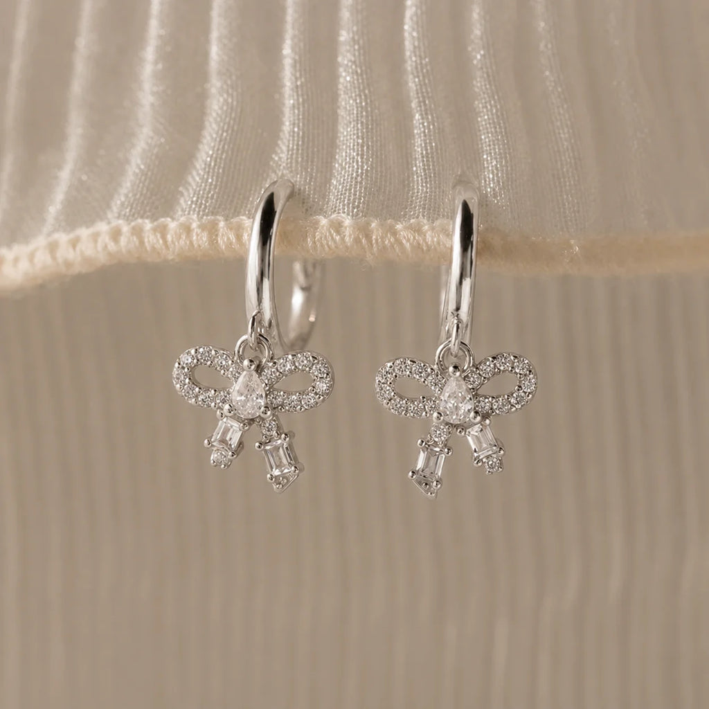 Diamond Dainty Bow Hoops