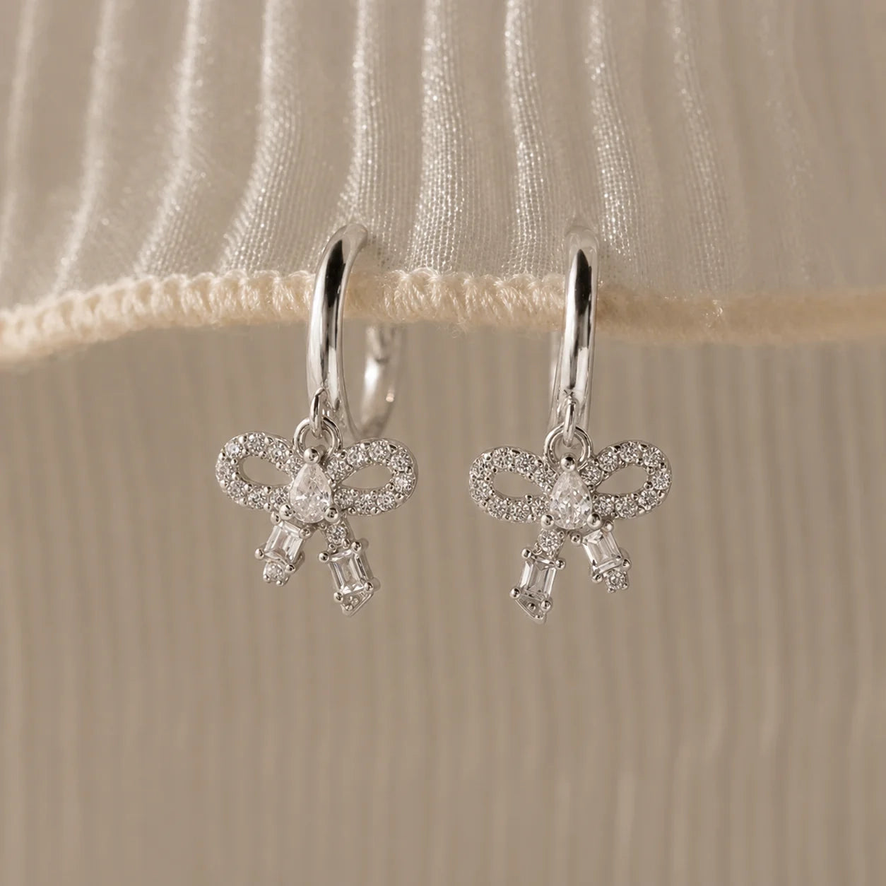 Diamond Dainty Bow Hoops