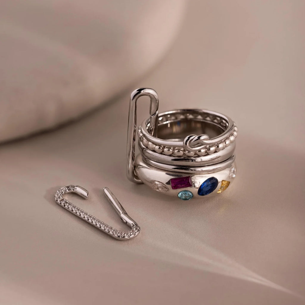 Multipurpose Pave Link Clasp Set Silver 18K Gold Plated