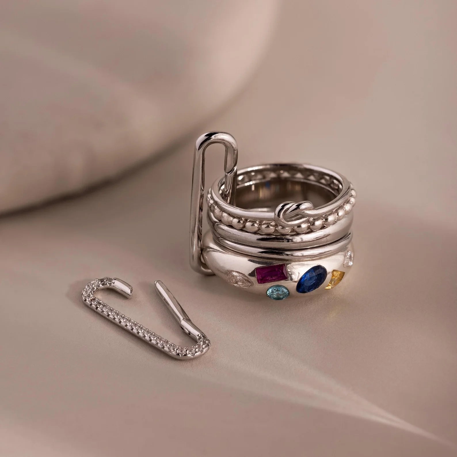 Multipurpose Pave Link Clasp Set Silver 18K Gold Plated