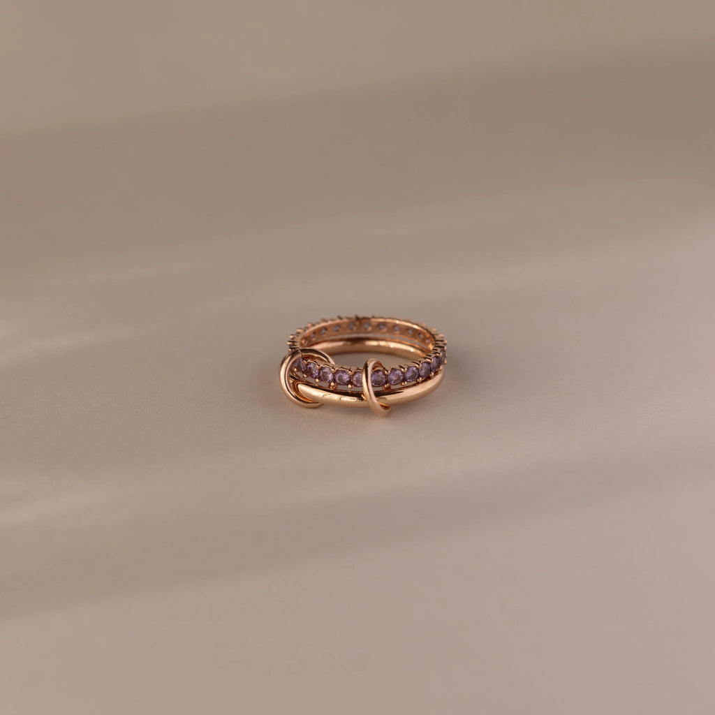Alexandrite Eternity Band Duo Tennis Linked Ring Set Silver 18K Gold Plated