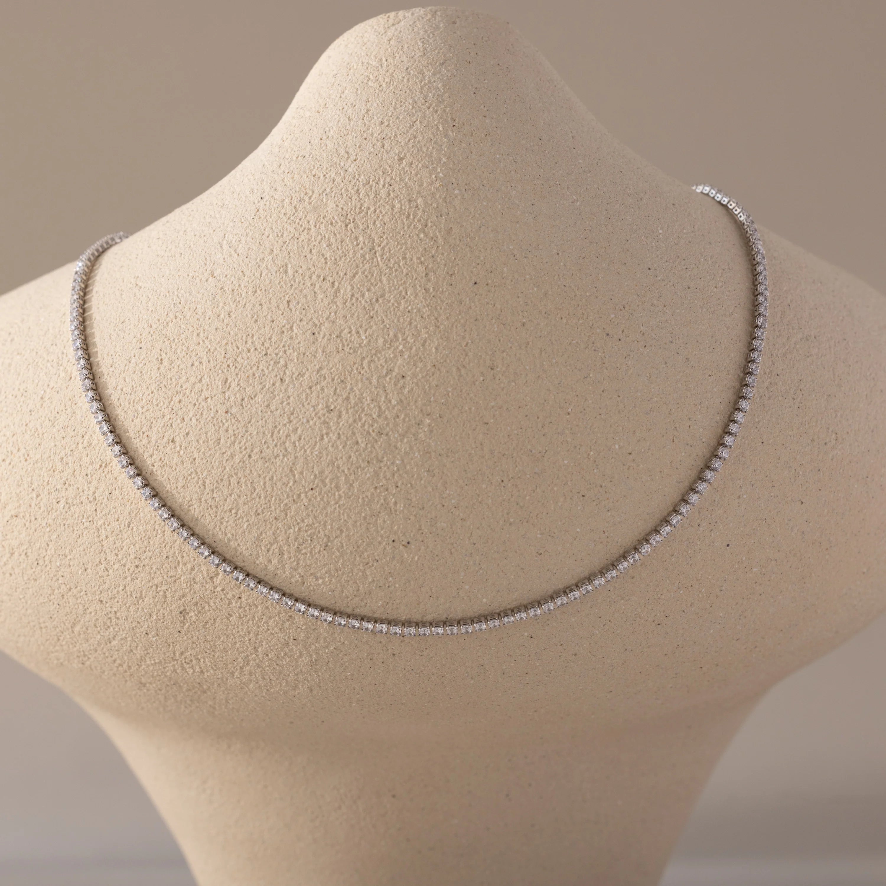 Diamond Tennis Choker Necklace Silver 18K Gold Plated