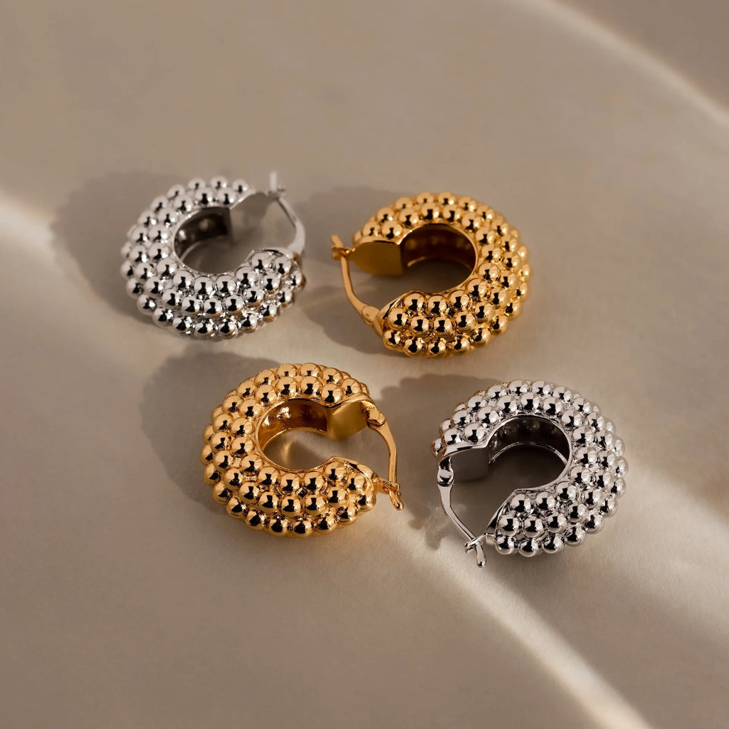 Beaded Dome Hoops Silver 18K Gold Plated