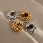 Beaded Dome Hoops Silver 18K Gold Plated