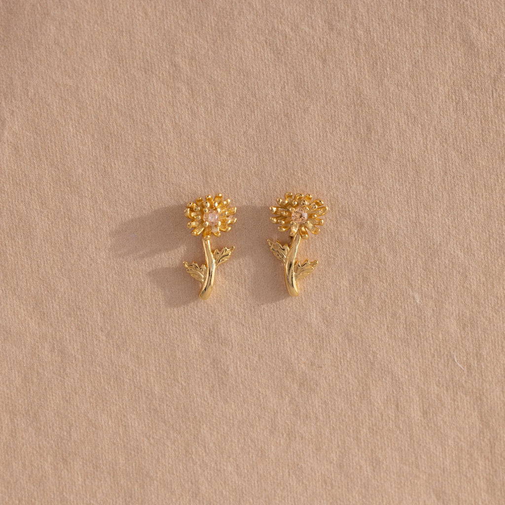 Birth Flower Stud Earrings Silver 18K Gold Plated