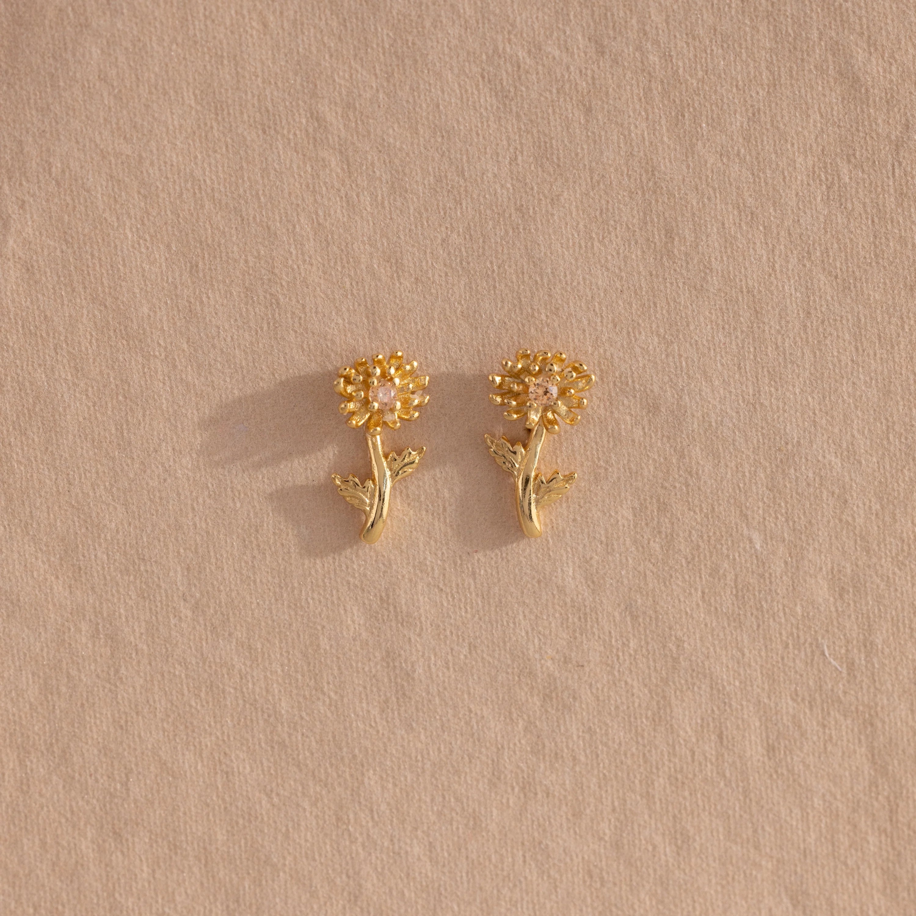 Birth Flower Stud Earrings Silver 18K Gold Plated