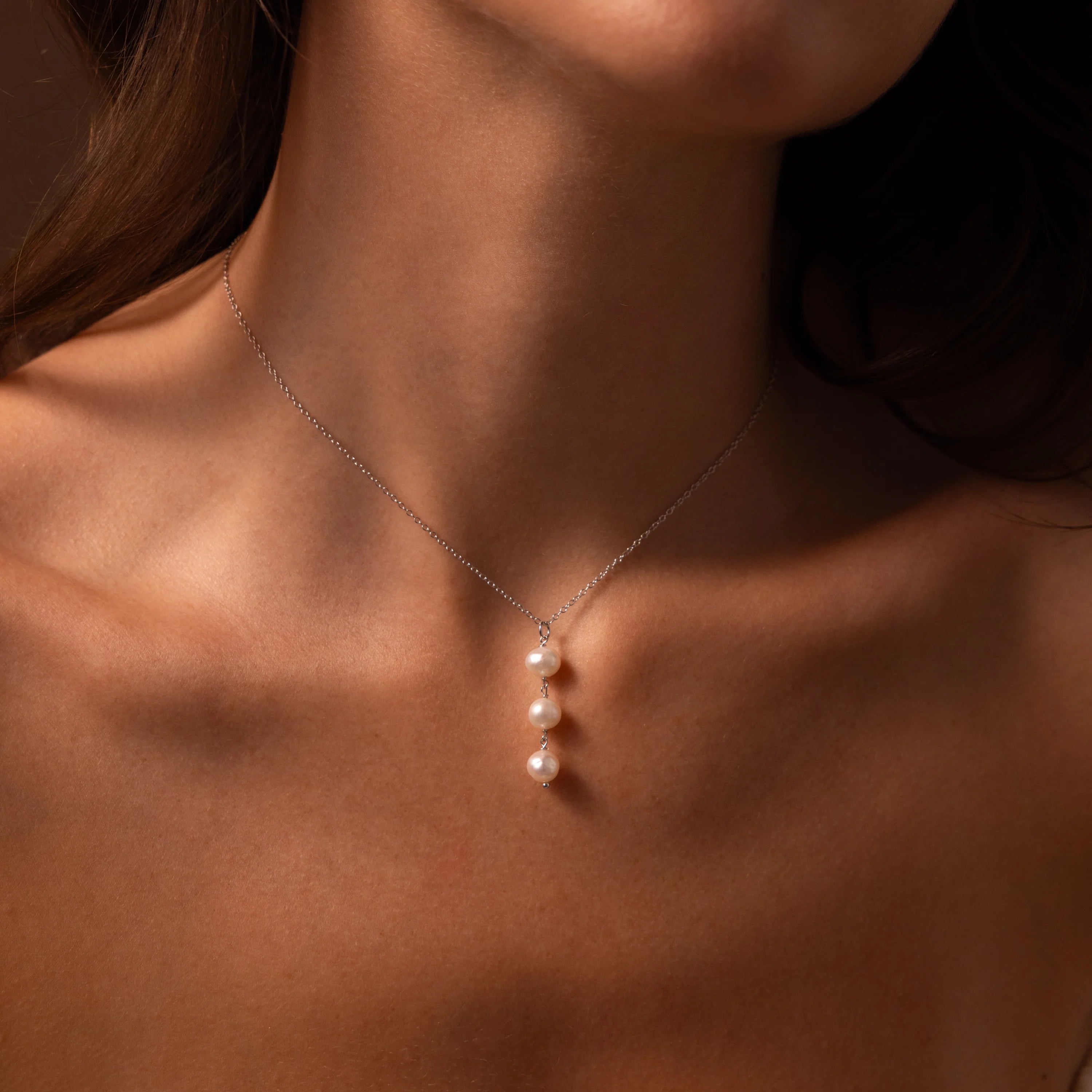 Pearl Cascade Necklace Silver 18K Gold Plated