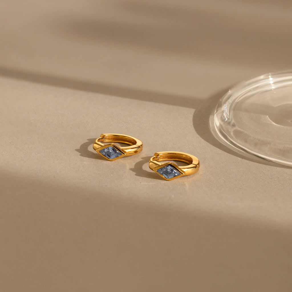 Rhombus Birthstone Huggies Silver 18K Gold Plated