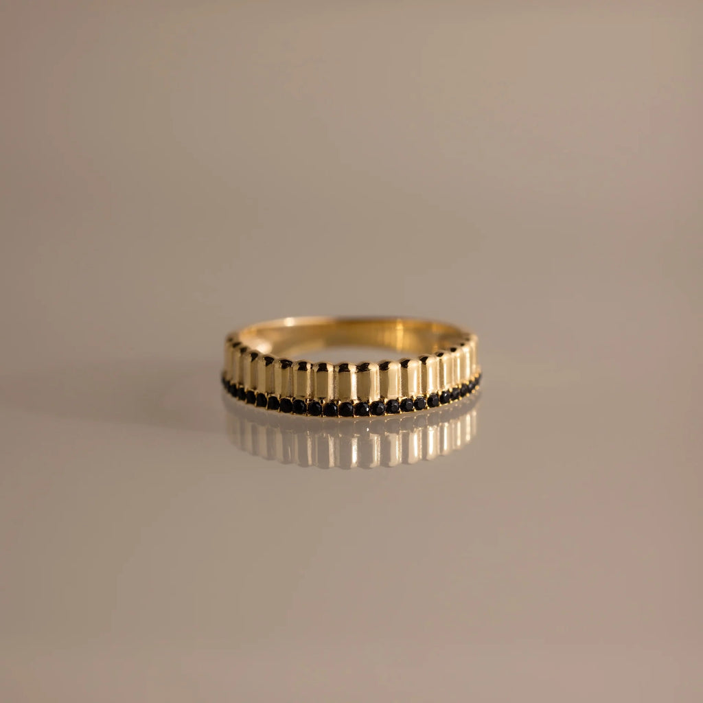 Ribbed Onyx Stack Ring Silver 18K Gold Plated