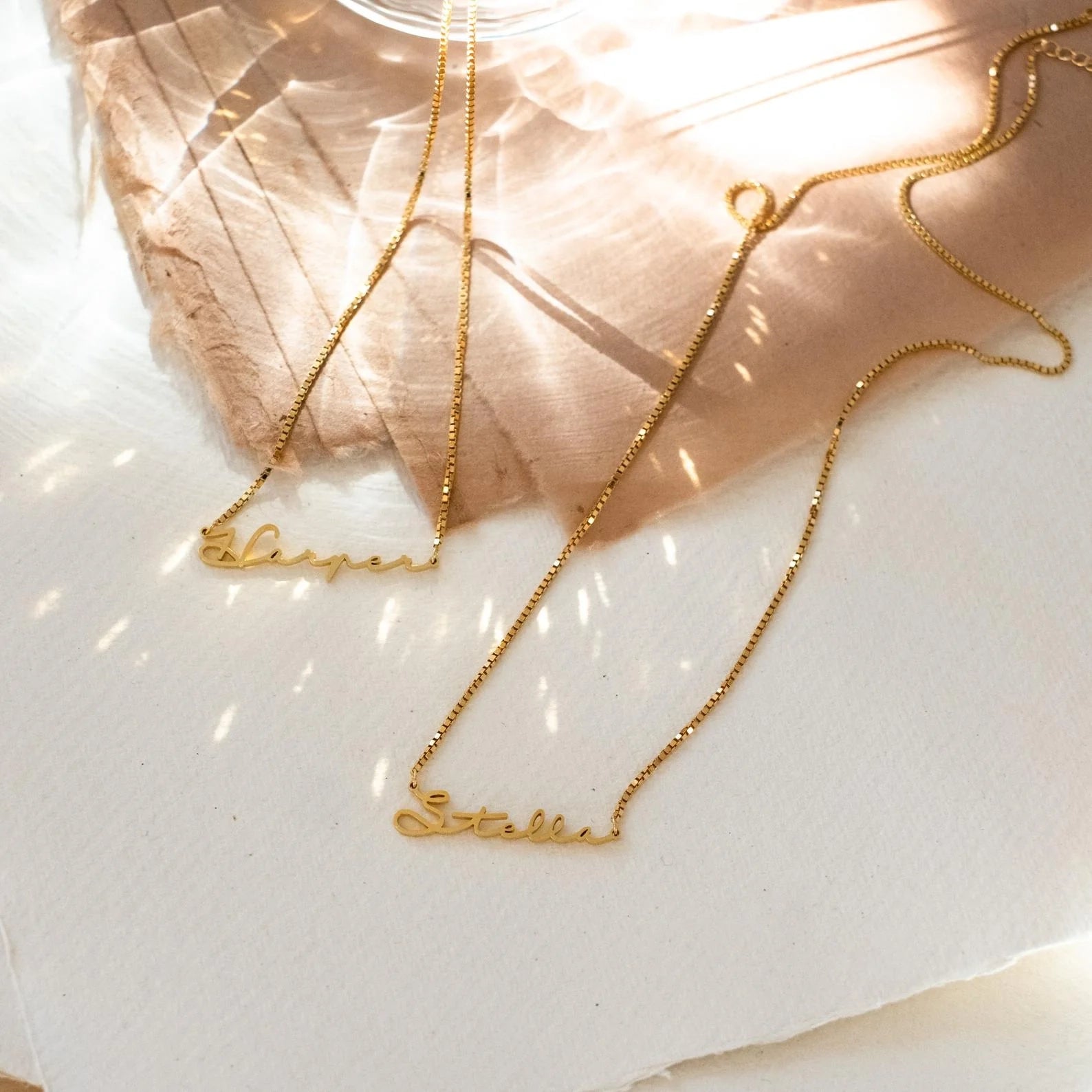Summer Name Necklace in Box Chain Silver 18K Gold Plated