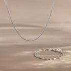 Diamond Tennis Necklace & Bracelet Set Silver 18K Gold Plated