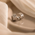Pave Checkered Huggies Silver 18K Gold Plated