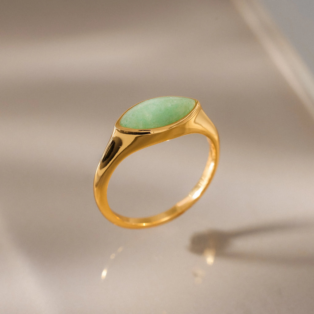 Marquise Jade Signet Ring Silver 18K Gold Plated