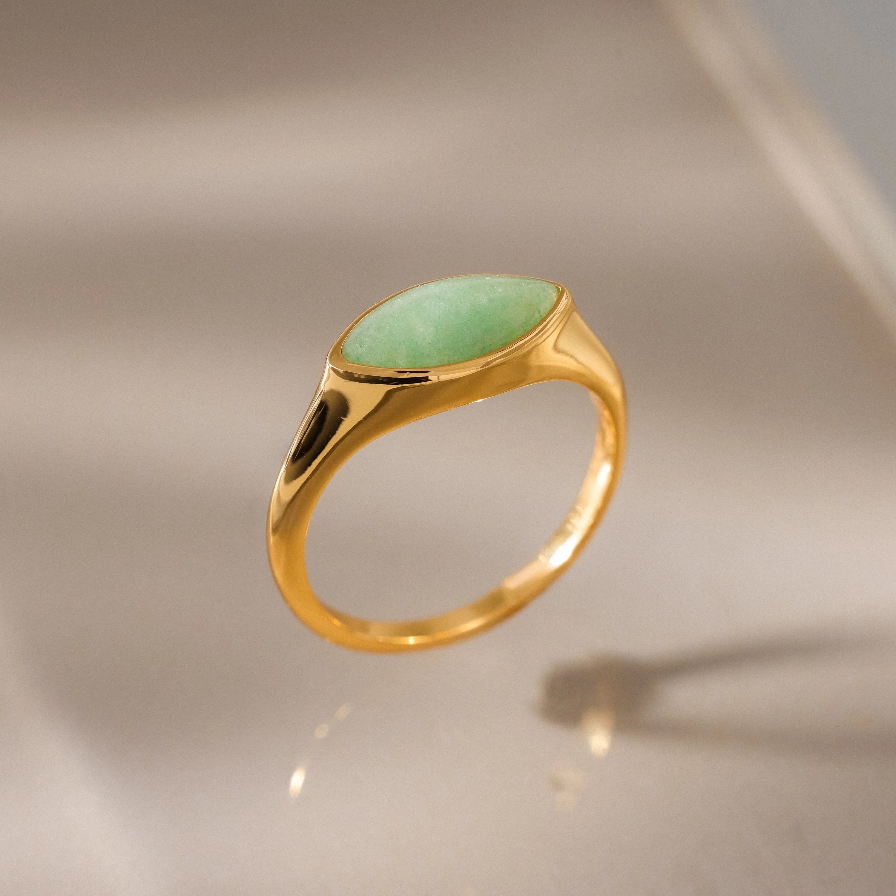 Marquise Jade Signet Ring Silver 18K Gold Plated