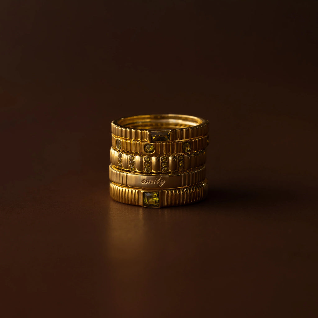 Peridot Dainty Ribbed  Ring Silver 18K Gold Plated
