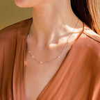 Beaded Pearl Station Necklace Silver 18K Gold Plated