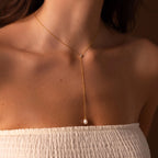Diamond Pearl Drop Lariat Necklace Silver 18K Gold Plated