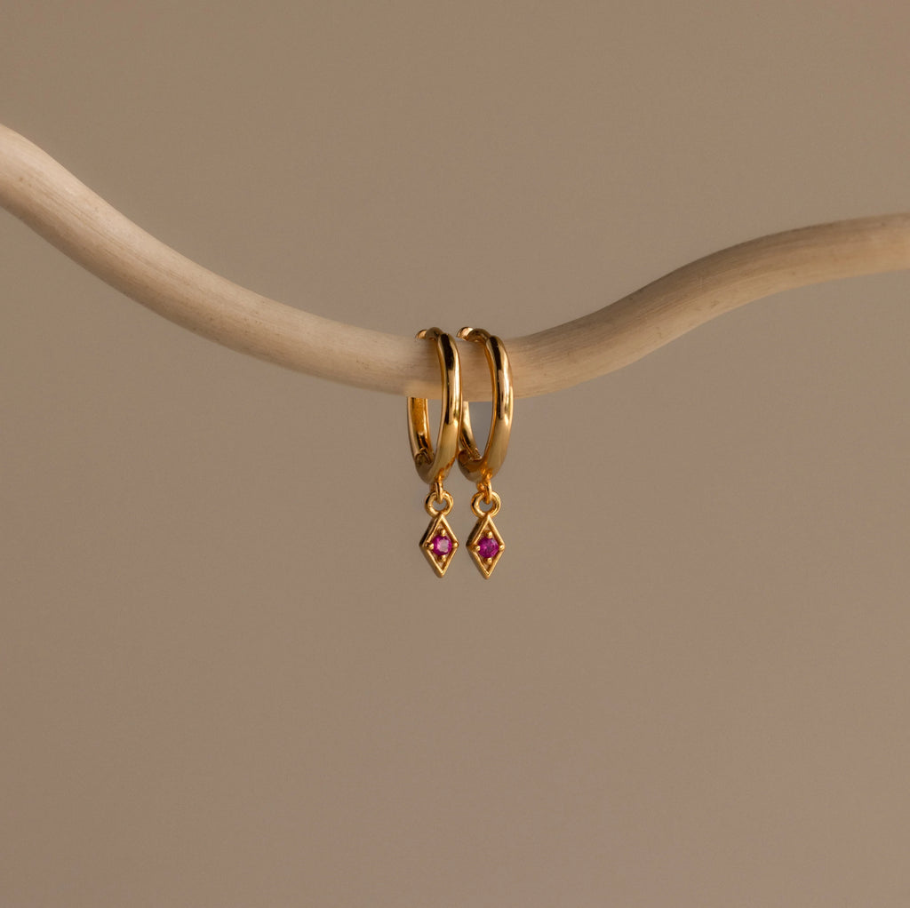 Ericka Ruby Huggies Silver 18K Gold Plated