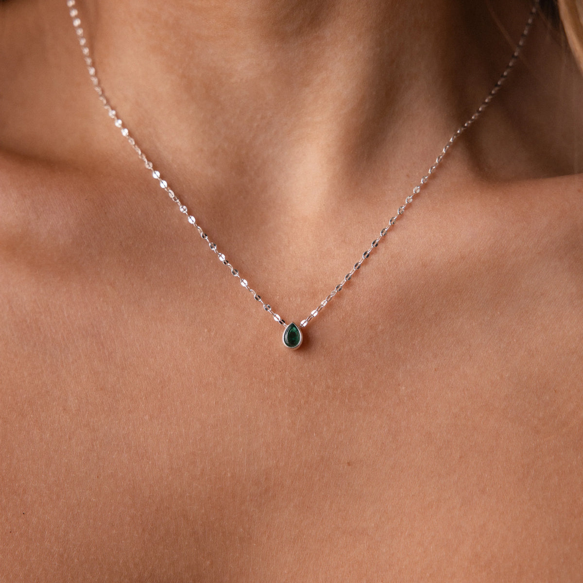 Multiple Teardrop Birthstone Necklace Silver 18K Gold Plated