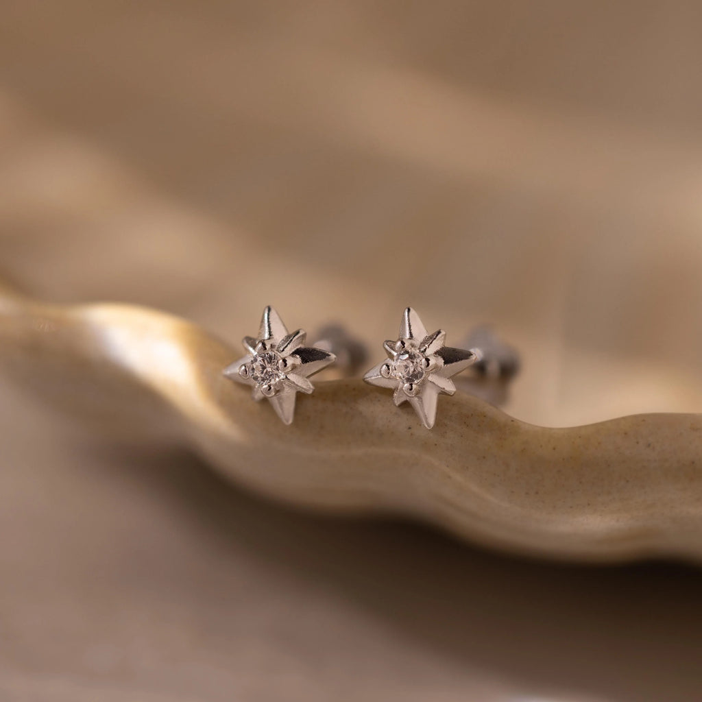 Diamond Starlight Flatback Studs Silver 18K Gold Plated