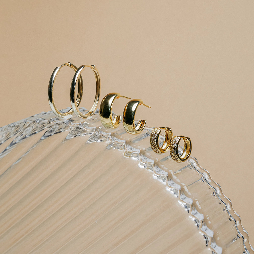 Pave Diamond Huggies Silver 18K Gold Plated