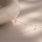 Diamond Drop Station Necklace Silver 18K Gold Plated