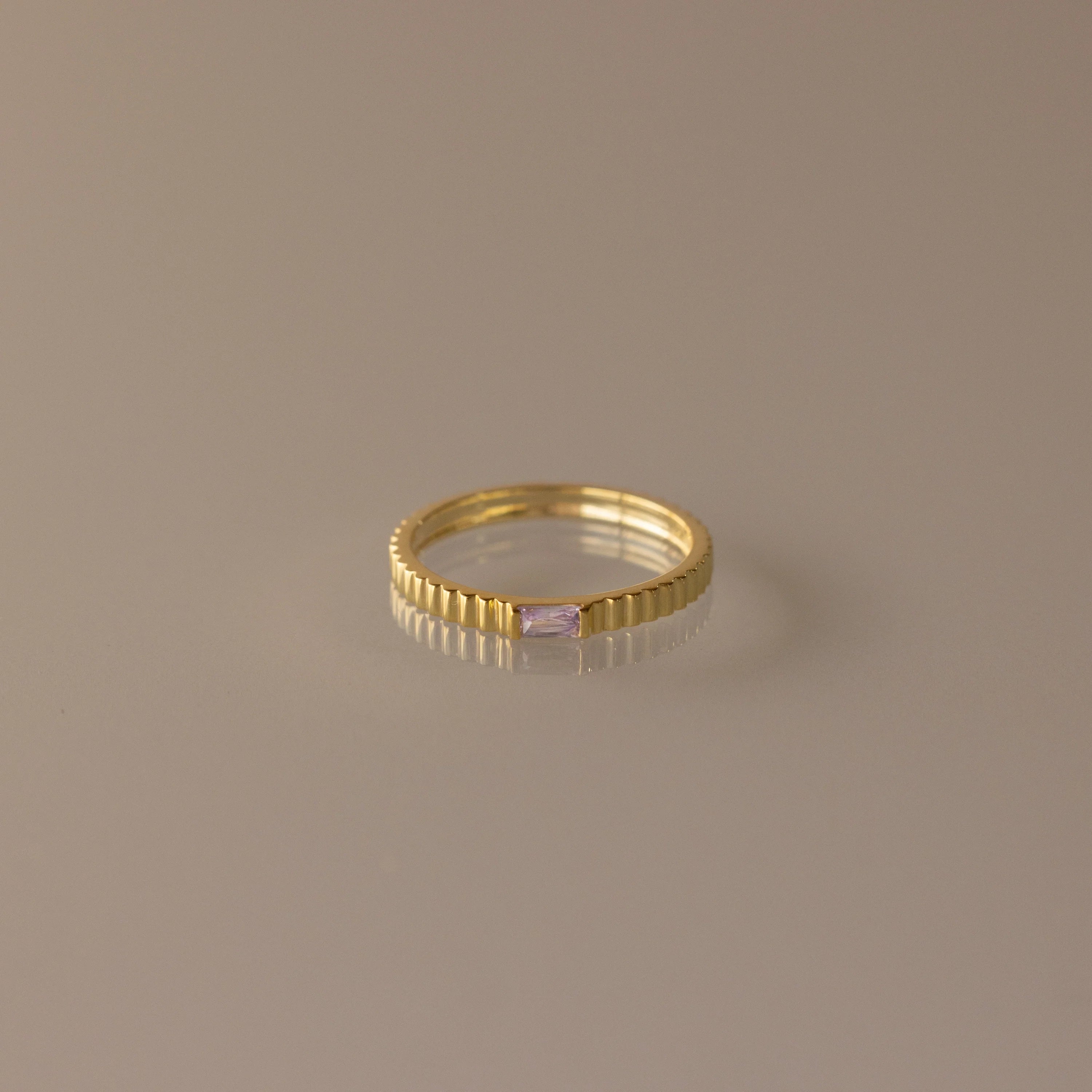 Dainty Ribbed Birthstone Ring Silver 18K Gold Plated