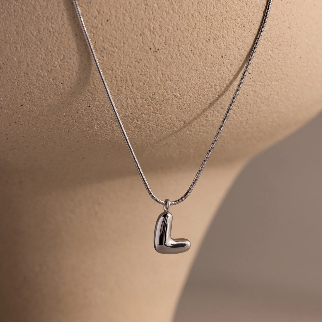 Bubble Letter Necklace Silver 18K Gold Plated