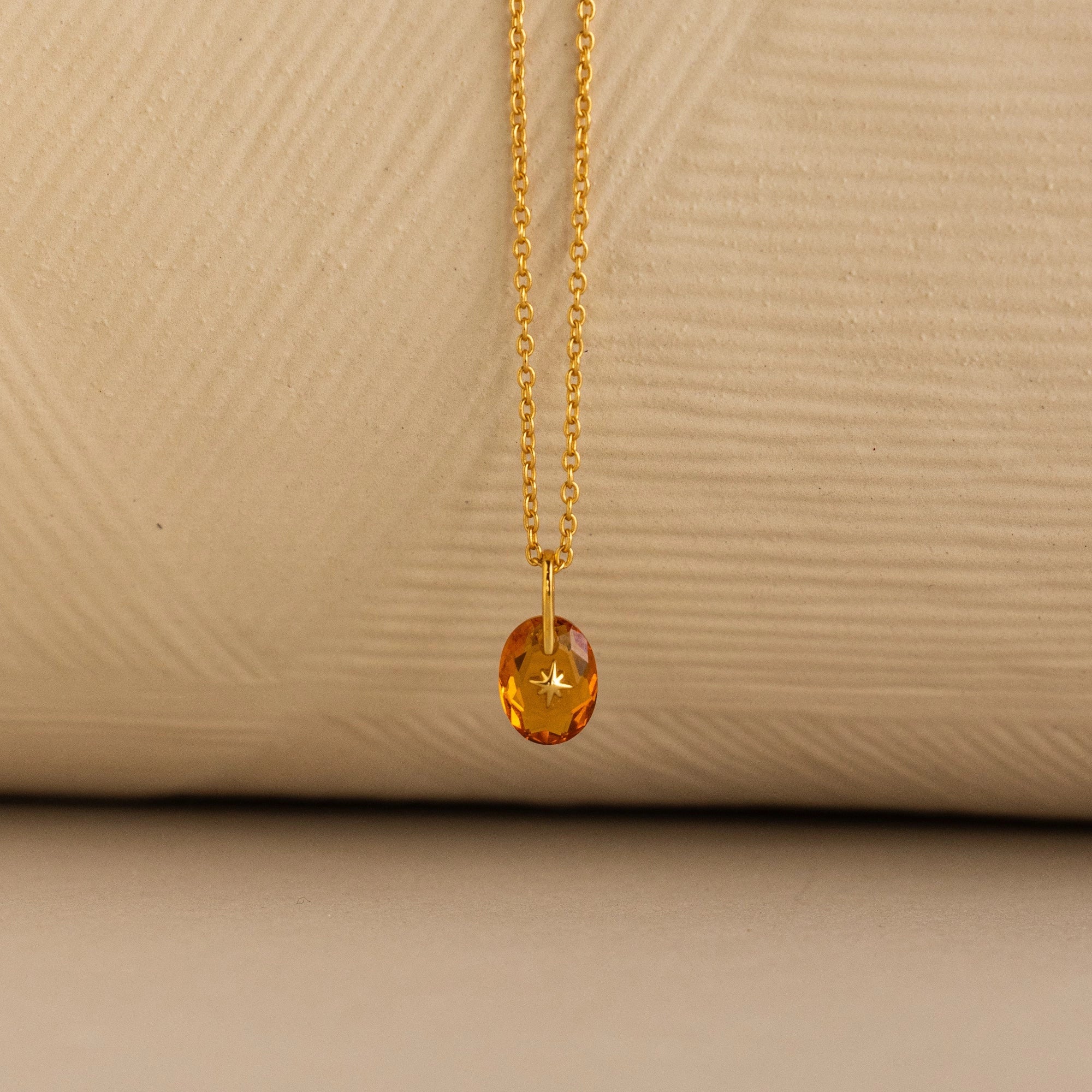 North Star Birthstone Signet Charm Necklace Silver 18K Gold Plated