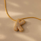 Pave Puff Letter Necklace Silver 18K Gold Plated