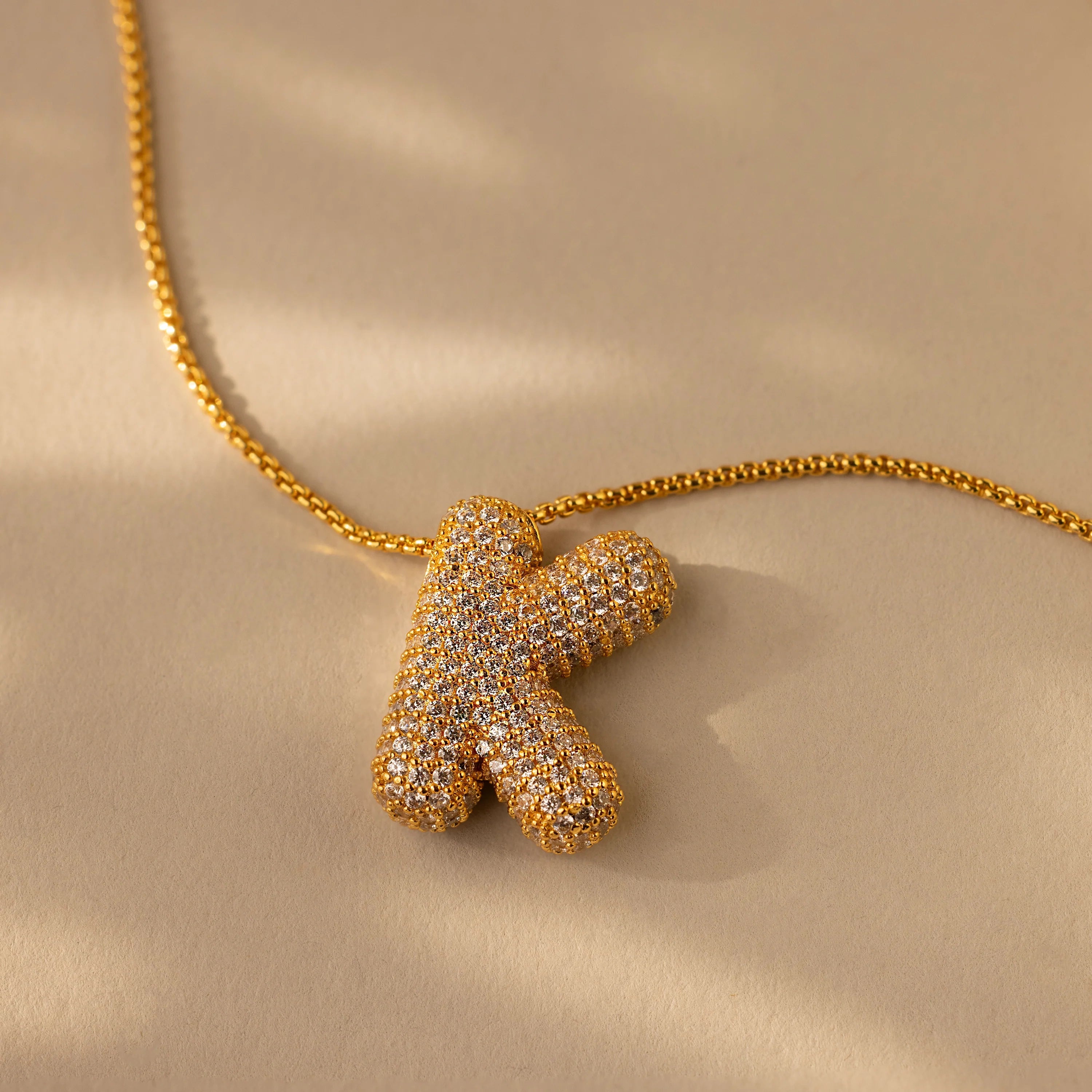 Pave Puff Letter Necklace Silver 18K Gold Plated