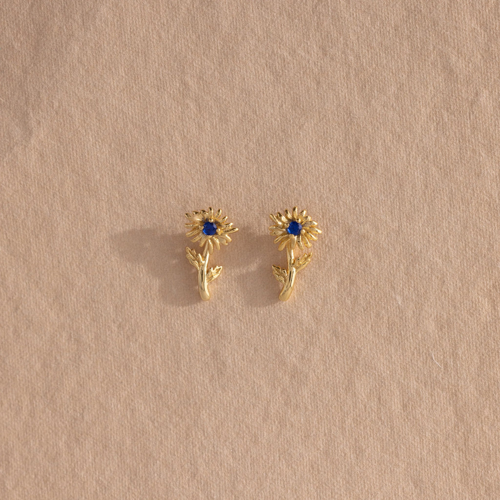 Birth Flower Stud Earrings Silver 18K Gold Plated