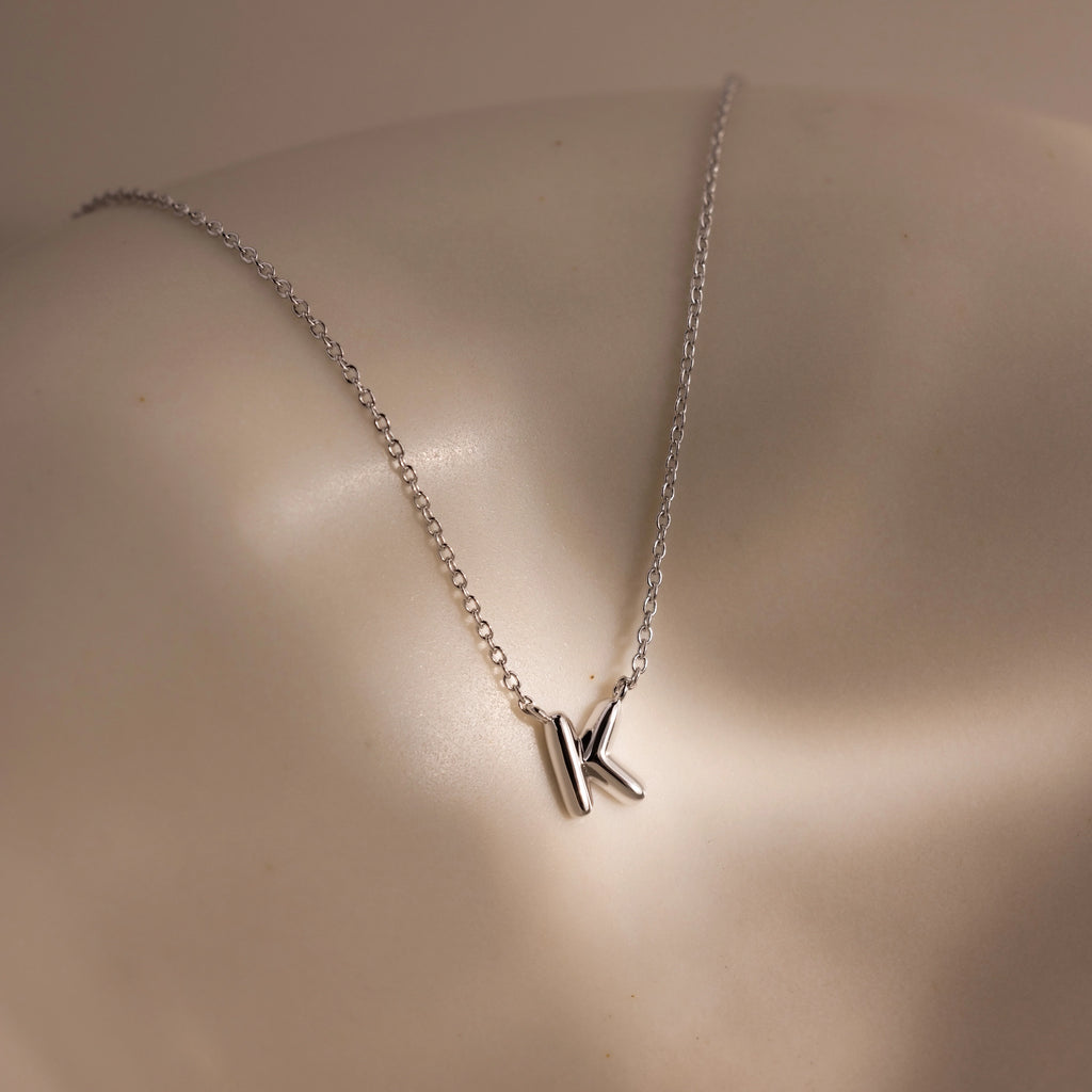 Dainty Bubble Letter Necklace Silver 18K Gold Plated