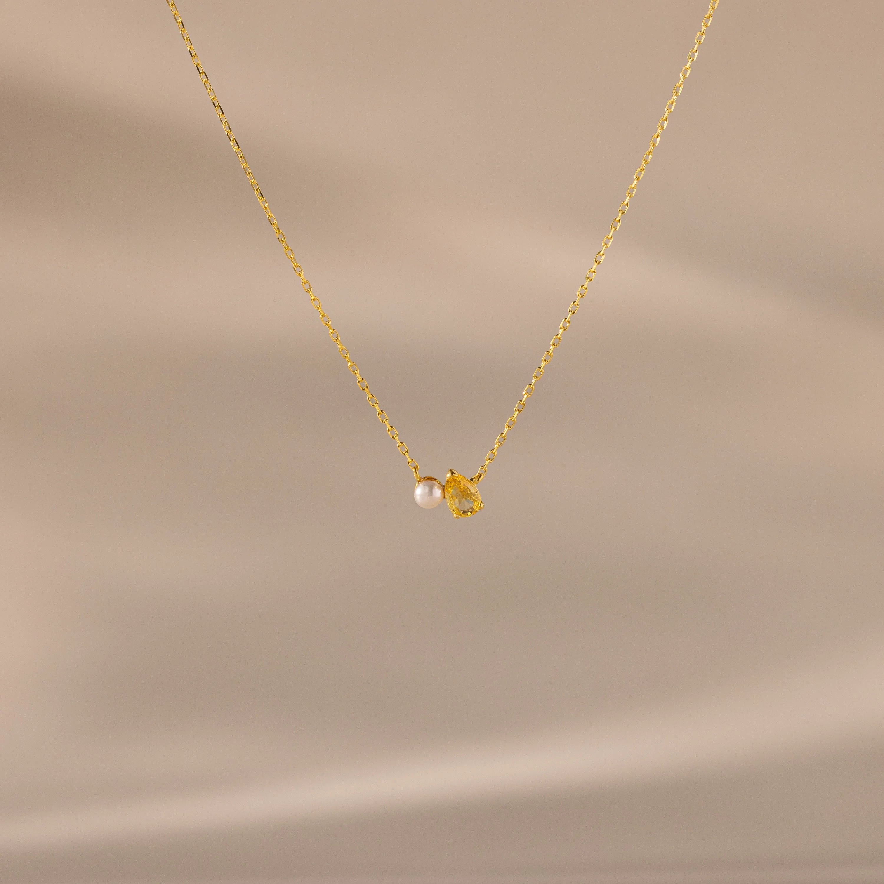 Teardrop Birthstone & Pearl Necklace Silver 18K Gold Plated