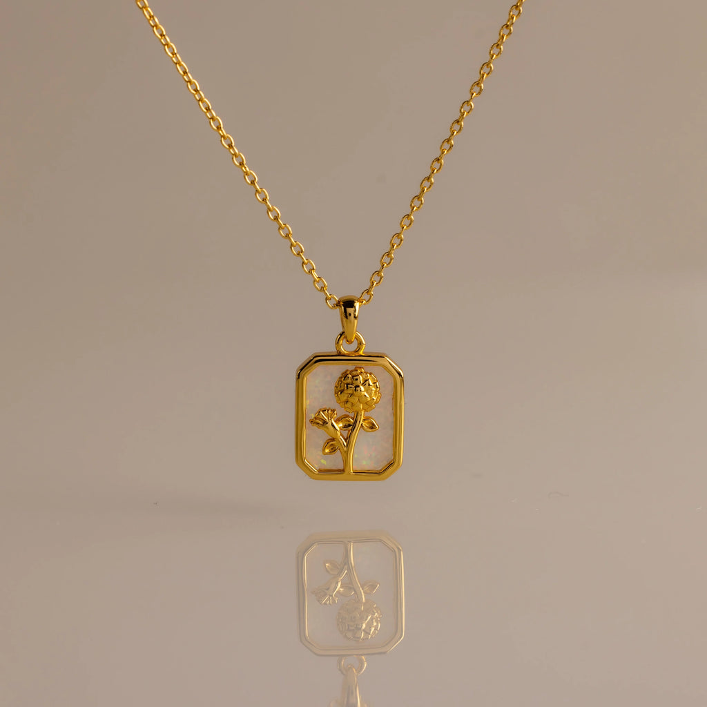 Birth Flower Charm Necklace Silver 18K Gold Plated